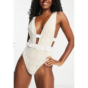 River Island Peplum Swimsuit in White ASOS 10 Bridal Lace